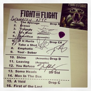 Setlist autographed by entire band and Jeremy Jayson Guitar Pick.