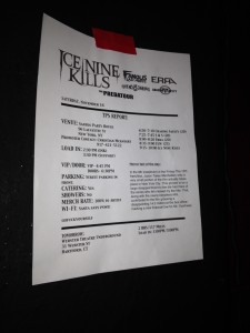 The Ice Nine Kills "Predatour" Schedule sheet.